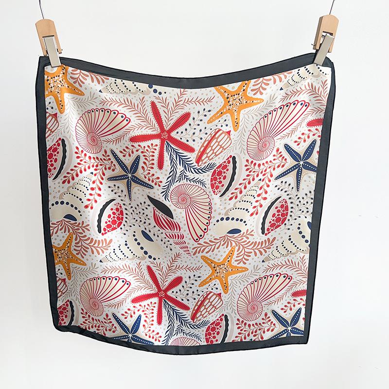 New shell starfish small square scarf niche high-end silk scarf women's neck versatile decorative small scarf headscarf scarf