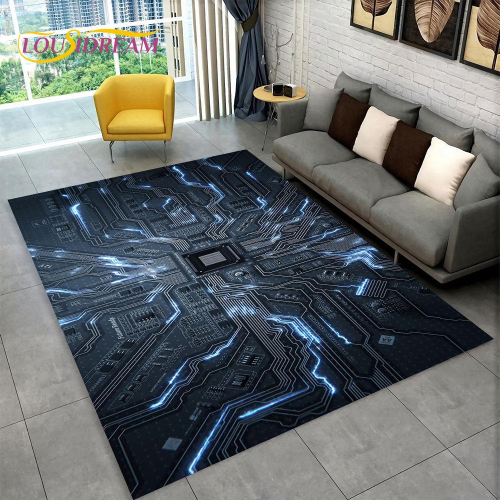 3D Chip Circuit Board Area Rug,Carpet Rug for Home Living Room Bedroom Sofa Play Room Doormat Decor,Kid Game Non-slip Floor Mat