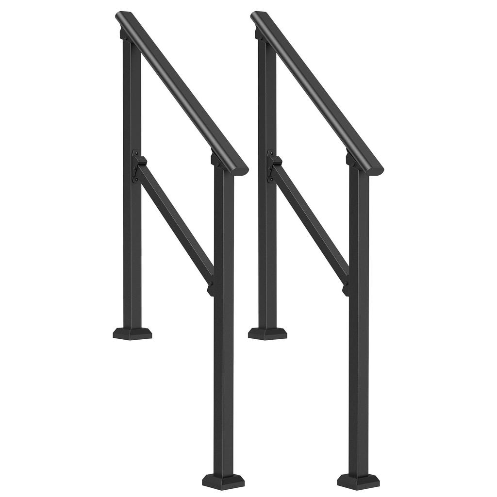 VEVOR Handrails for Outdoor Steps, 2 PCS 2-3 Step Stair Hand Rail Kit, Transitional Carbon Steel Railings with Installation Kit
