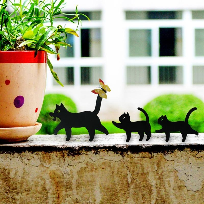 3Pieces Black Cats Garden Stakes Weather Resistant Metal Iron Art Cats Decors For Outdoor Yard And Lawn Patios Balcony