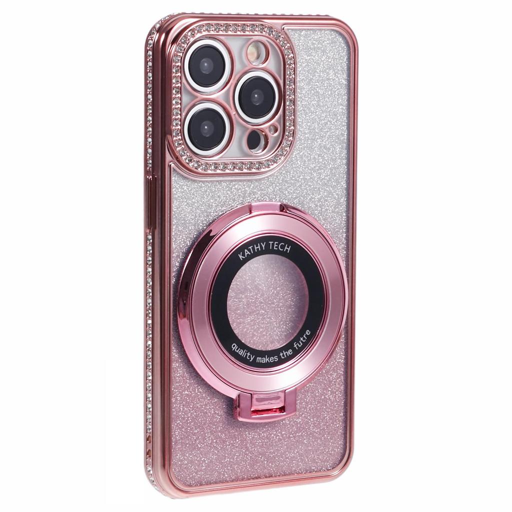 For iPhone 12 Pro Max TPU Case Gradient Kickstand Cover with Rhinestone Lens Frame