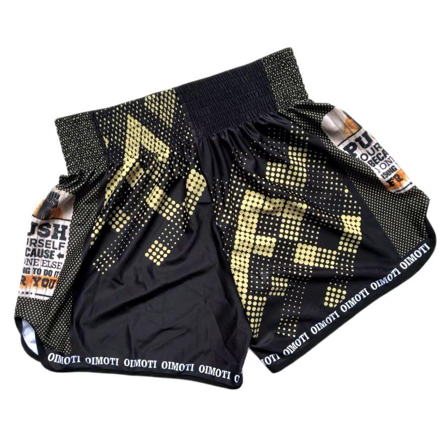 Muay Thai Kickboxen Boxen MMA UFC Schachbrettmuster Schwarz Gelb Lässige Shorts Fitnessstudio Sport Unisex Männer Frauen Workout Schnelltrocknend Druck Elastischer Hoher Bund Training