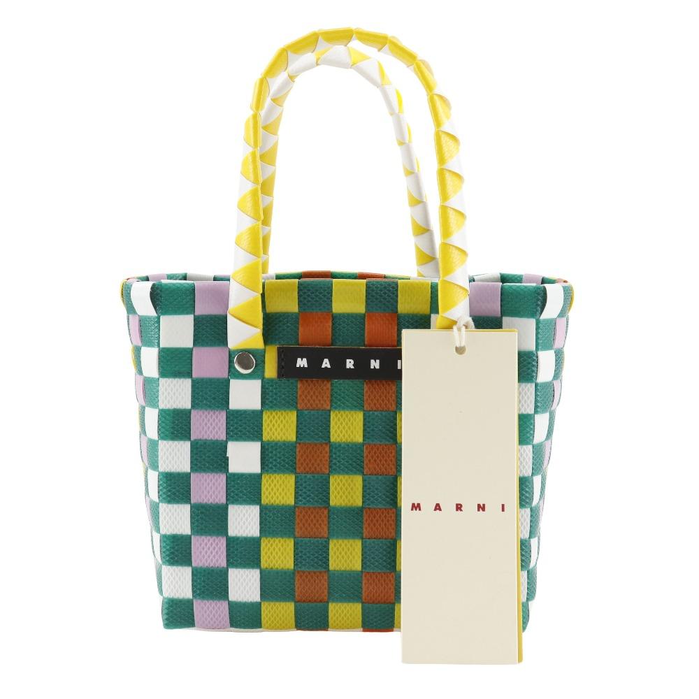 Marni Woven Micro Basket Handbag MW55F Basket Bag Green/Multicolor Polypropylene Women Used