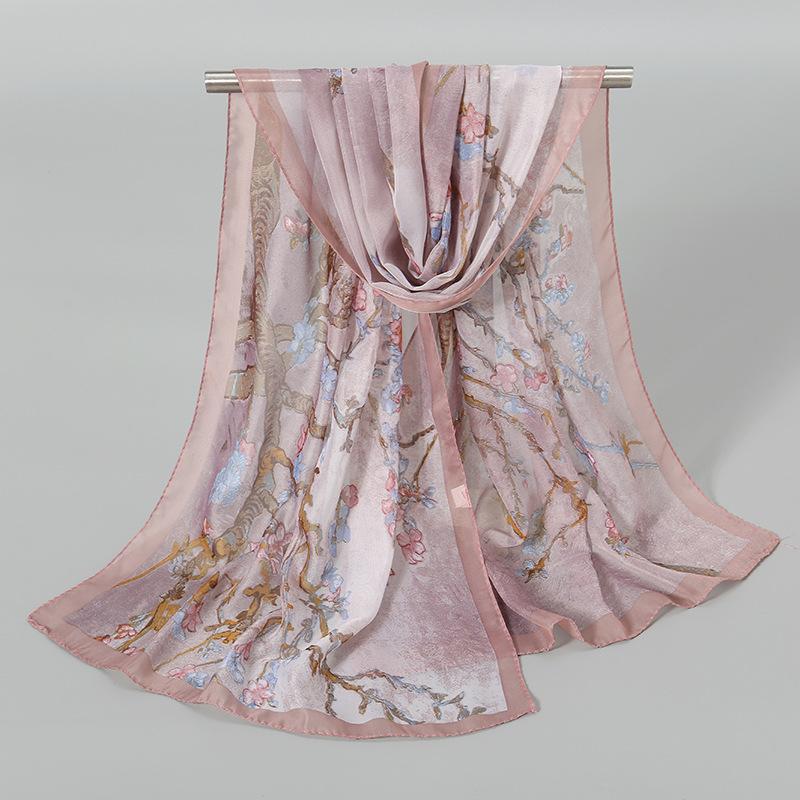 Luxury Chiffon Silk Scarf Spring Summer Scarf Women Head Scarf Beach Shawls Bandana Headband Muslim Hijabs Black Scarf/Scarves