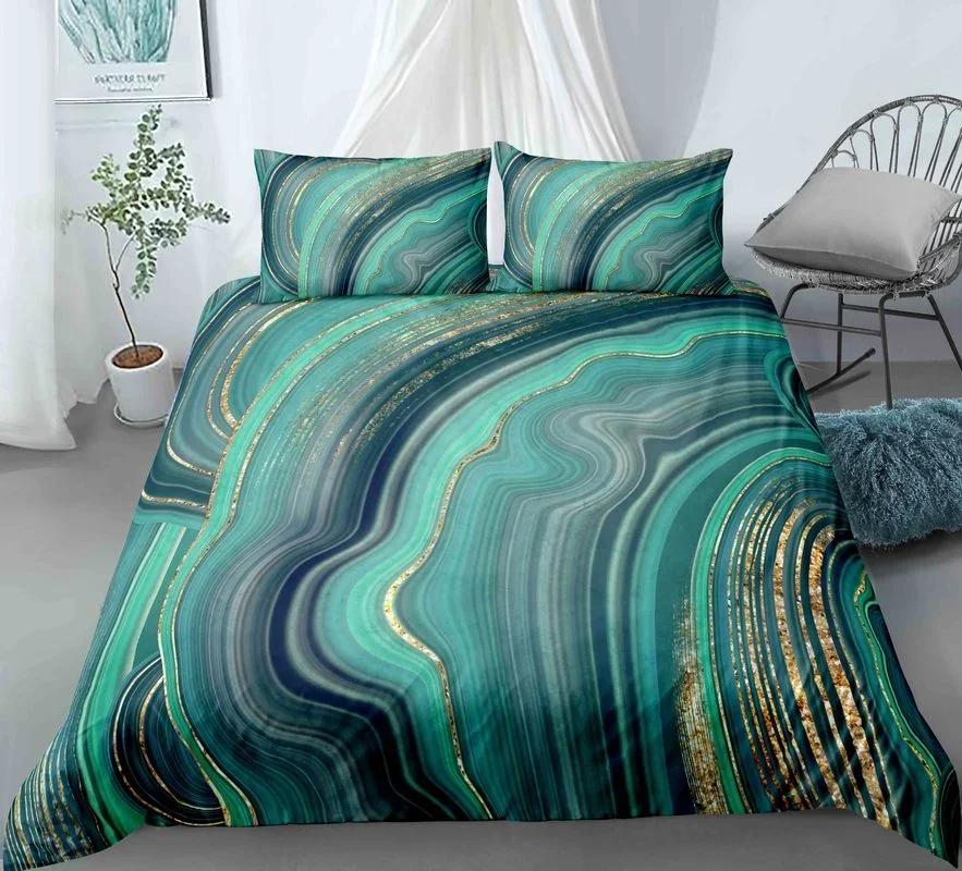 Chic Marble Duvet Cover Microfiber Mint Gold Glitter Turquoise Bedding Set Abstract Aqua Blue Quilt Cover Single Twin Full Size