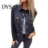 Women Jacket Autumn Spring Coat Flap Pocket Zipper Decor Turn-down Collar Long Sleeves Outerwear Single-breasted Buttons Cargo Style Daily Wear