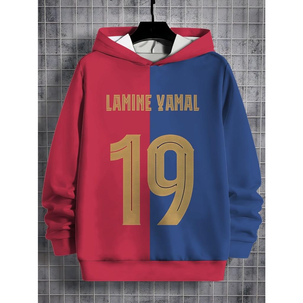 Boys' Football Hoodie, Red and Blue Color Blocked Pullover Sweatshirt, Soft Sports Jacket for Football Players and Fans