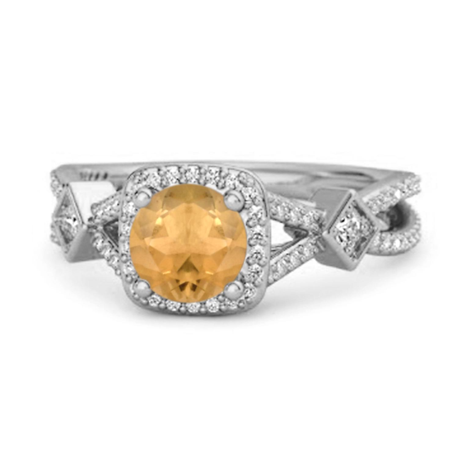 Citrine Geometric Halo Accent Design Ring- 925 Sterling Silver 8.5 белый