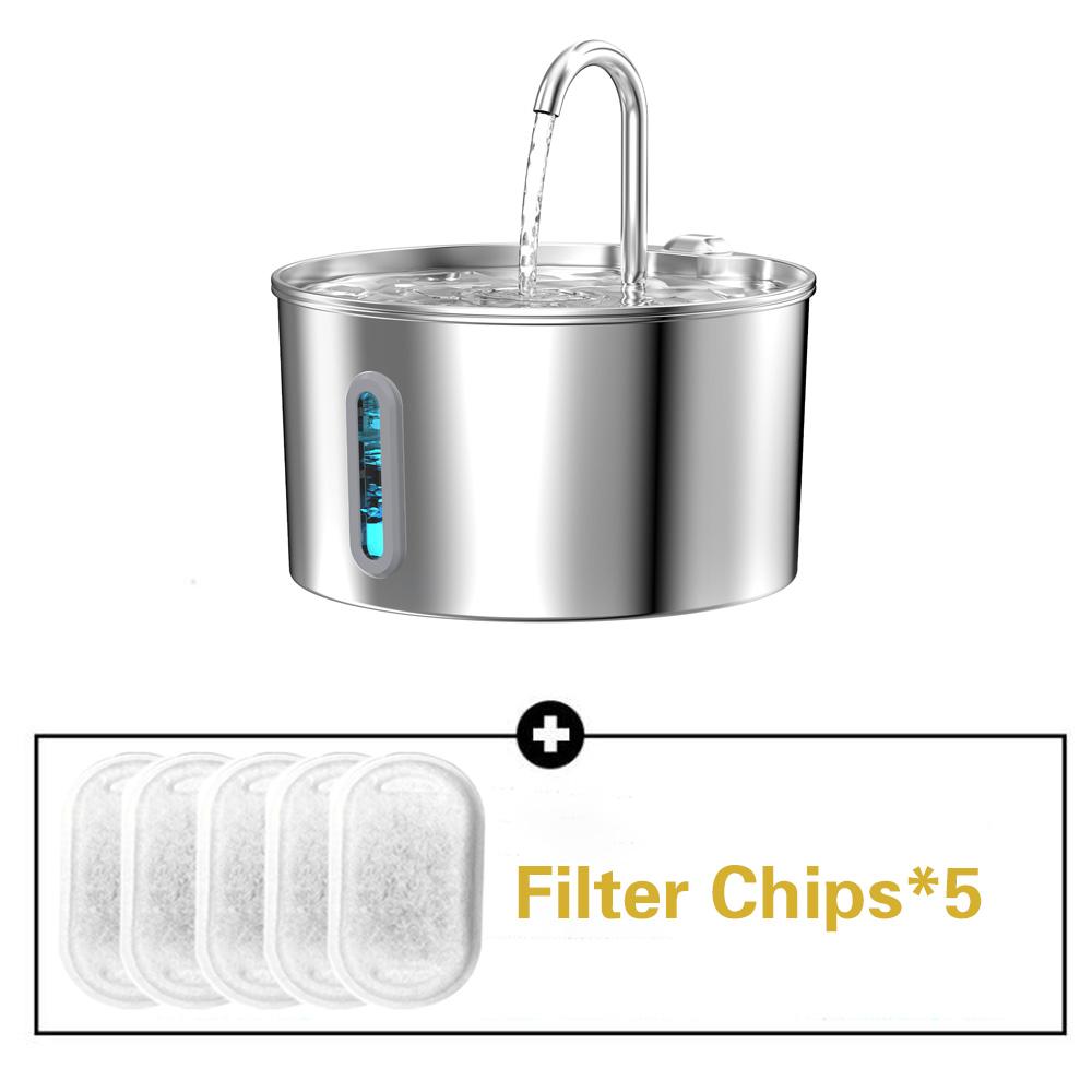 2.2L/74oz Cat Auto Drinking Water Dispenser Smart Dogs Fountain Pet Feeder With Window Stainless Steel Water Bowl(No 5V 1A Plug