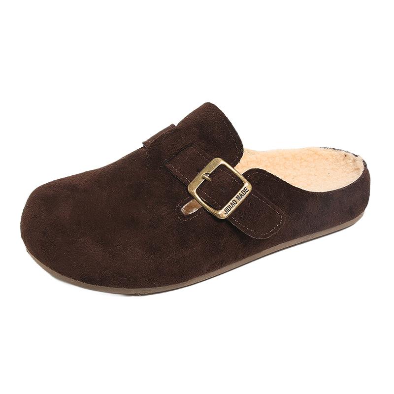 

Дуду зимние теплые женские 2025 новые Birkenstocks на флисе матовые хлопковые тапочки уродливые и милые с одной пряжкой 40