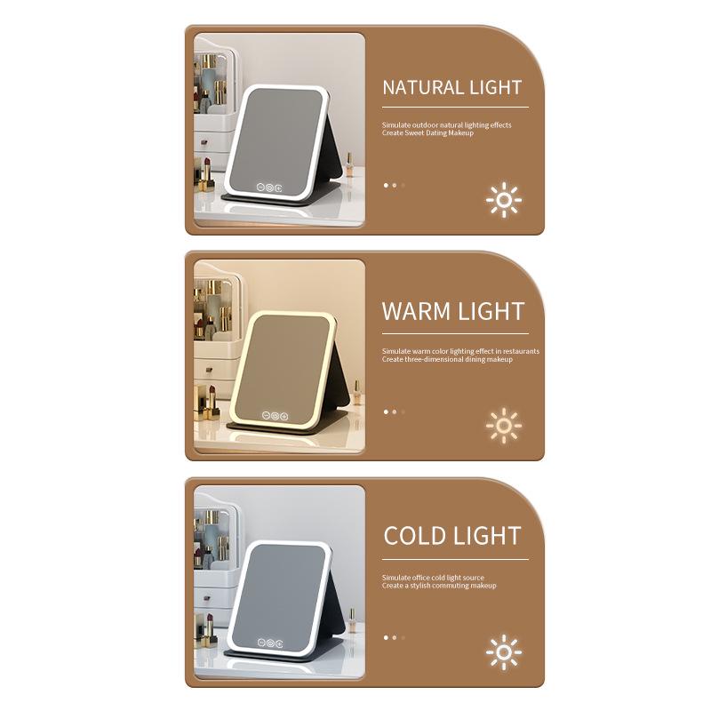 Portable Rechargeable LED Makeup Mirror: Foldable Vanity with Light & Leather Case