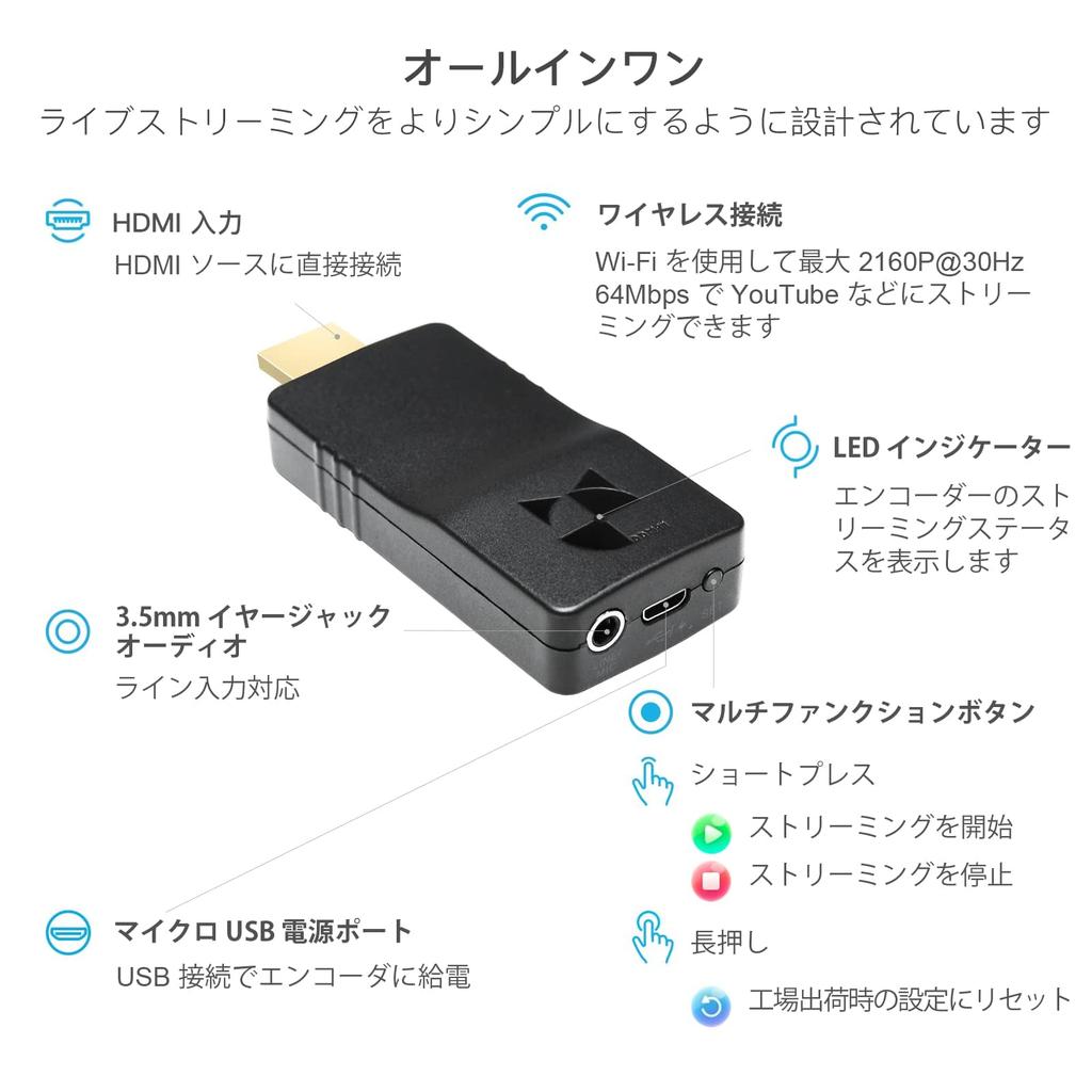 DDMALL Wireless HDMI Video Certified by Japan Technical Wireless RTMP RTMPS RTSP TS RTP Compact Wireless Live Streaming Encoder for YouTube Live and