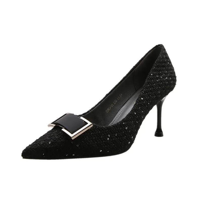 

Женская мода на высоком каблуке, женские новые остроносые туфли-лодочки на шпильках, сексуальные туфли с неглубоким носком, женские темпераментные свадебные туфли 35