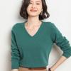 Women's V-Neck Knit Sweater Long Sleeve Loose Solid Color Pullover