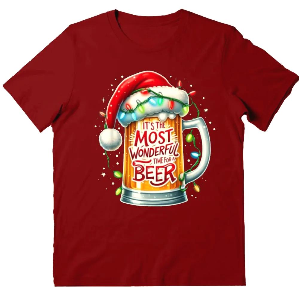 

Funny Santa Claus Drinking Beer Wonderful Time Christmas Print TShirt Crew Neck Short Sleeve Casual Women Summer TShirt Clothes 4XL
