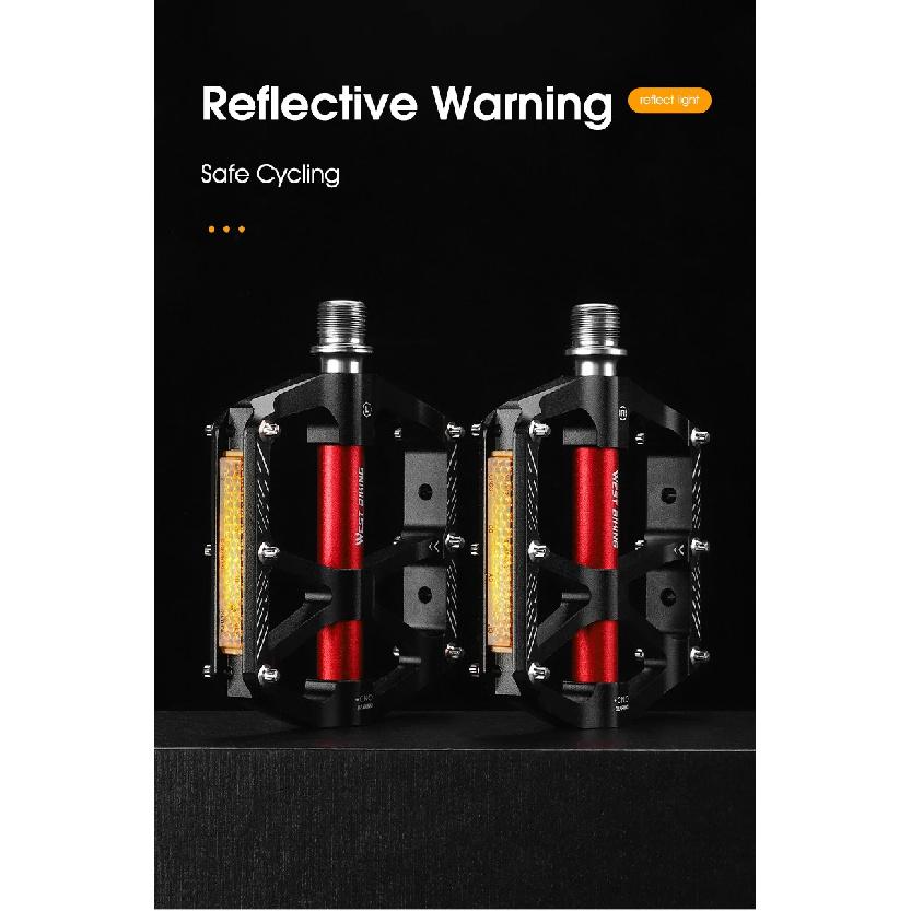 WEST BIKING CNC 3 Bearing Bicycle Pedals Ultralight BMX MTB Road Bike Pedals Non-slip Aluminum Alloy Reflective Cycling Parts