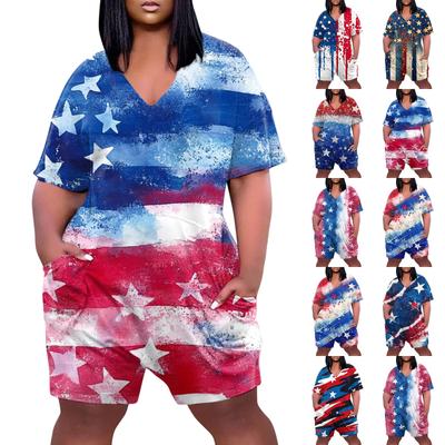 Womens Casual V Neck Pockets Short Sleeve Jumpsuits Wide Shorts Rompers