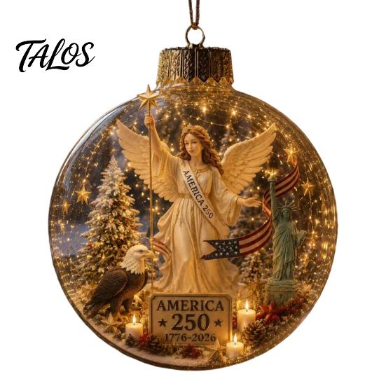 Wedding Celebration Supplies 250th Anniversary USA Christmas Ornament, Light Up Plastic Clear Ball Hanging Decoration with Festive Baubles Bell Train