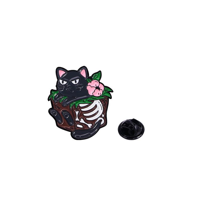 Cartoon Kitten Metal Brooch - Cute Black Cat with Gun