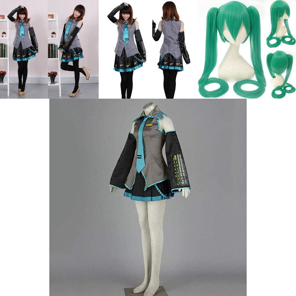 Skin-friendly Hatsune Miku Vocaloid Cosplay Suit With Wig Tops Dress And Tie