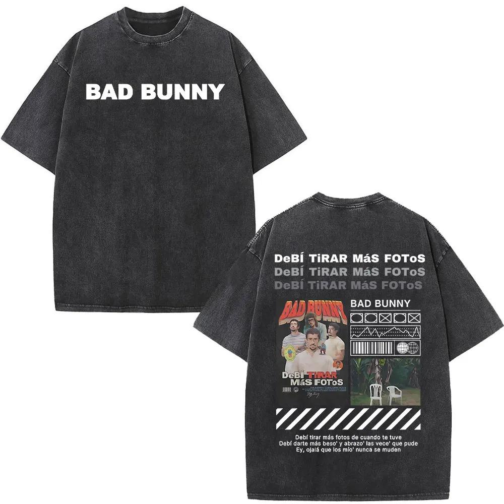 Bad Bunny "DeBí TiRAR Más FOTOS" Testo & Isola Tropicale Vintage Lavato Oversize T-shirt Nera | Fan Musica Latina Unisex Streetwear Tee