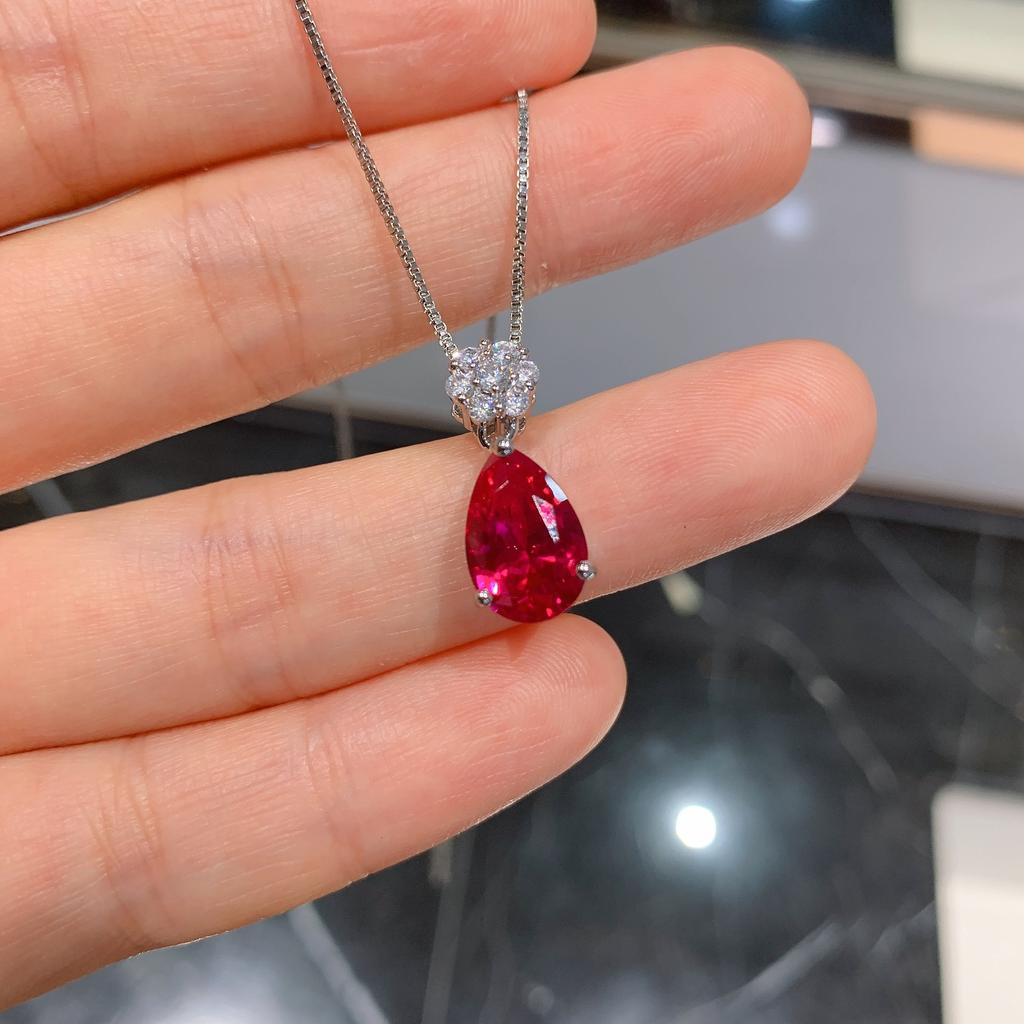 Jewelry Douyin Simulation Red Corundum Sapphire Water Drop Jewelry Set 8 * 12