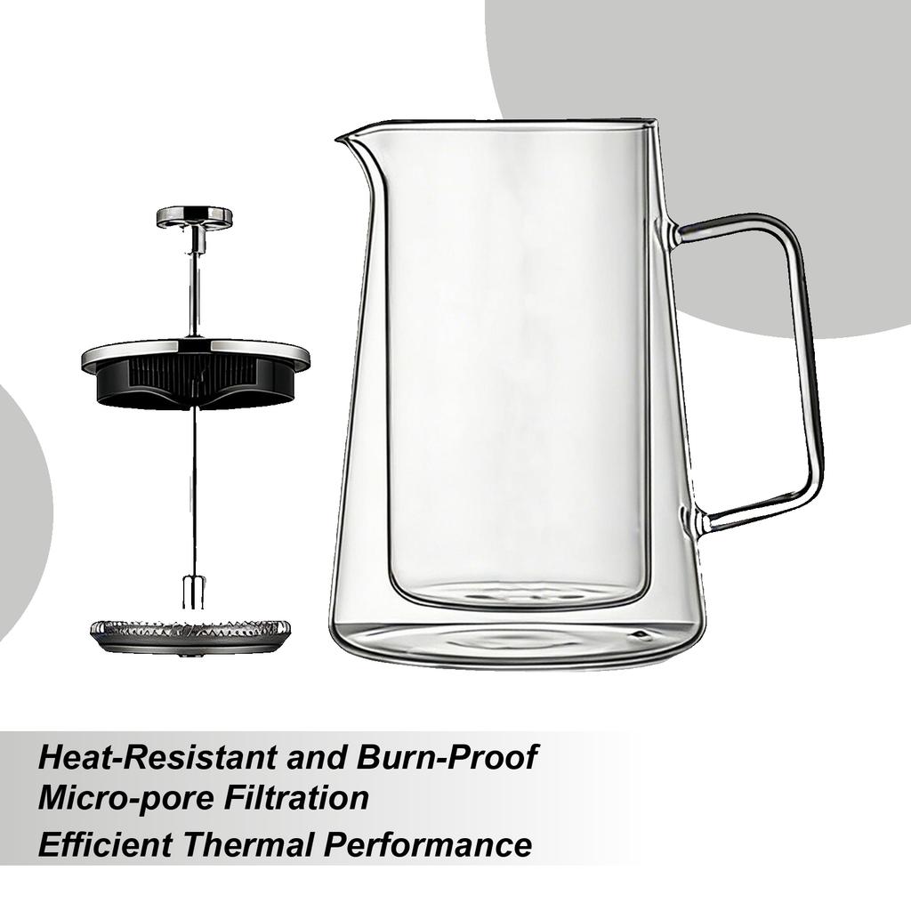 Coffee Presses Glass Stainless Steel Double-Wall Insulated Kettle French Coffee Press for Camping Travel Tea Cafe Home Office