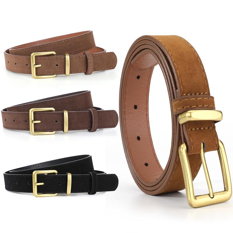 Women's Retro Suede Belt with Pin Buckle: Elegant and Versatile Leather Accessory for Jeans and Suits