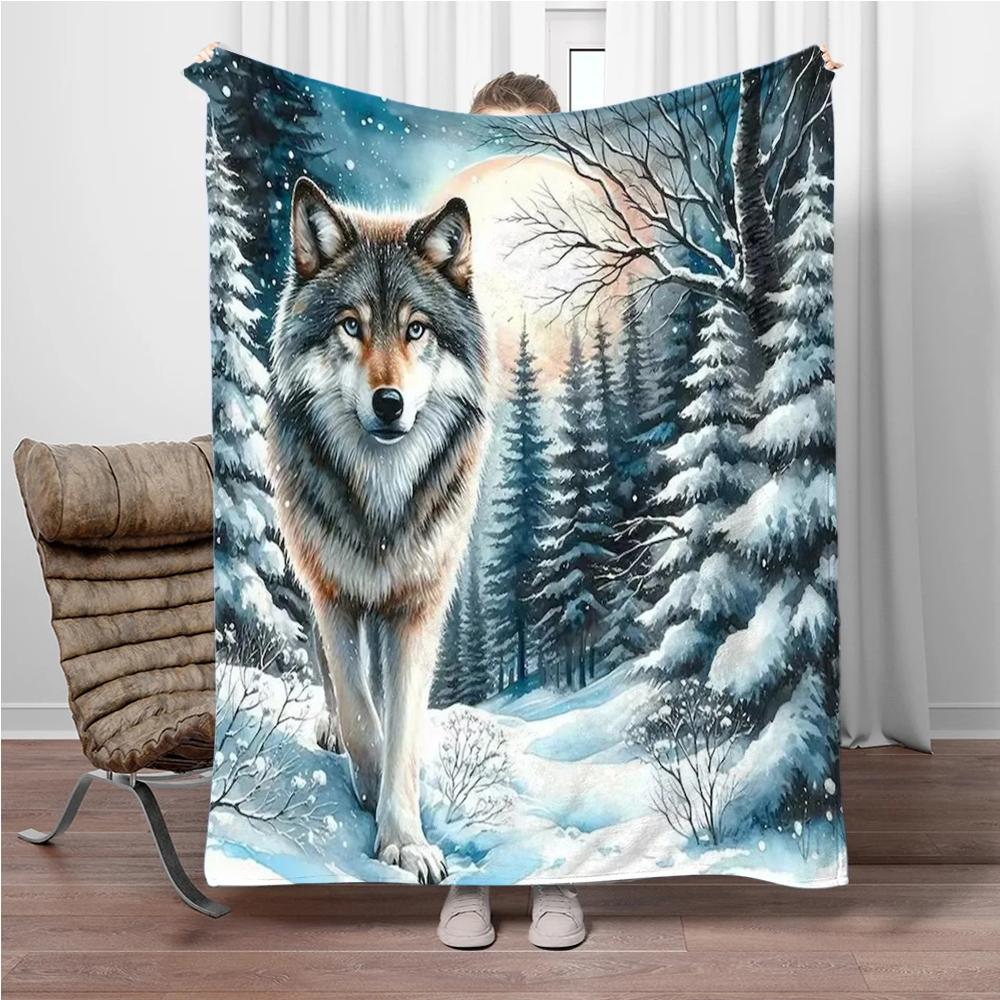 Cartoon Animal Wolf Flannel Throw Blanket Home Sofa Lunch Break Blankets for Bed Children Student Blanket Nap Cover Kids Gift
