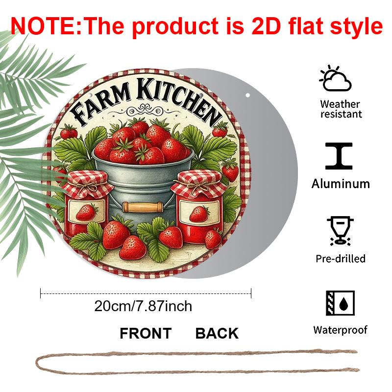 2D Flat 1pc Vintage Strawberry Aluminum Decoration Plaque, Strawberry Pattern Sign, Kitchen Decor, Pantry Decor, Farmhouse Cafe Decor and Farmers