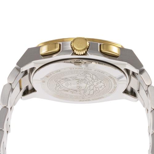 Versace Geo Chrono Uhr, Silbernes Zifferblatt, Quarzwerk, Saphirglas, 46mm, VE7CA0823, Herren, Gold und Silber