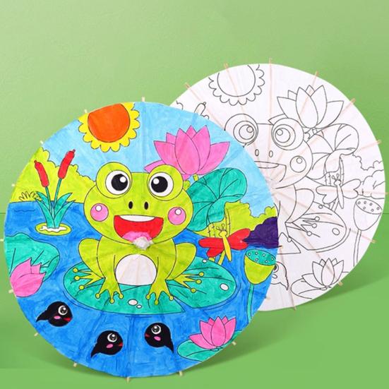 Weißer Papierregenschirm mit Pinselpigment DIY Malregenschirm Dekor Handgefertigt Chinesischer Geölter Papierregenschirm mit Holzgriff