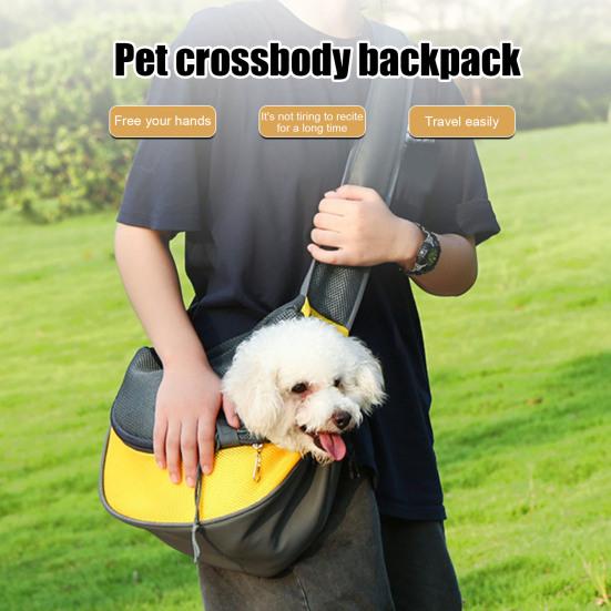 Pet Carrier Backpack Large Capacity Zipper Closure Hands-Free Mesh Sling Bag Breathable Design Mesh Cloth Crossbody Shoulder Bag