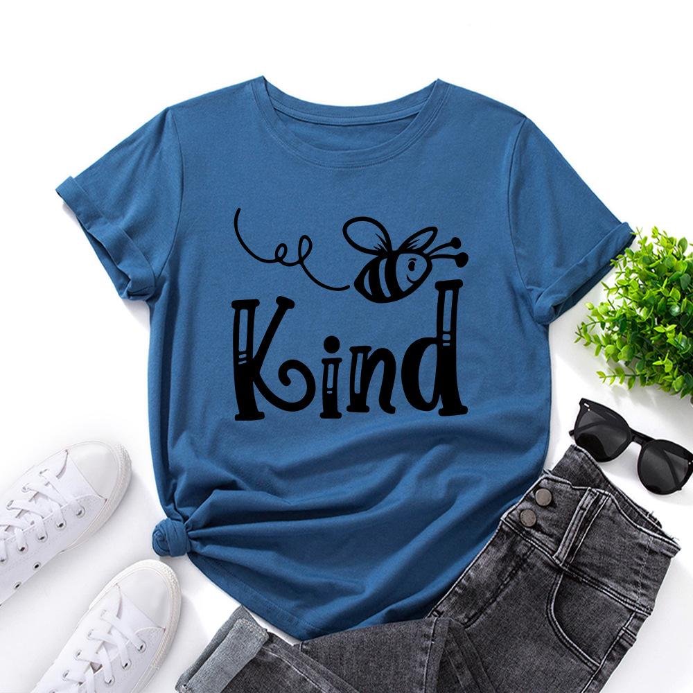 Bee Kind Pattern Cotton T-Shirt Short Sleeve Round Neck Women 2d Print Tops