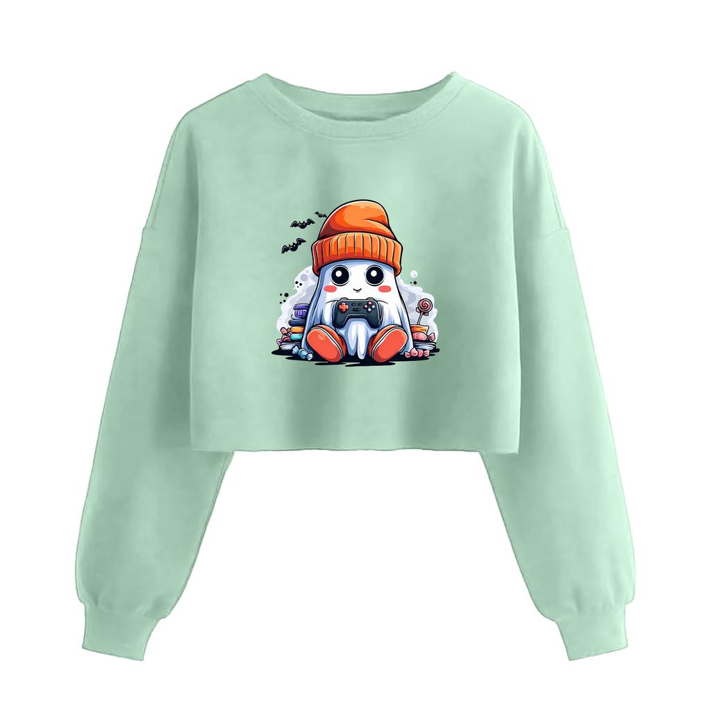 Women's Fashion Halloween Printed Navel-Exposed Long Sleeve Pullover Sweatshirt