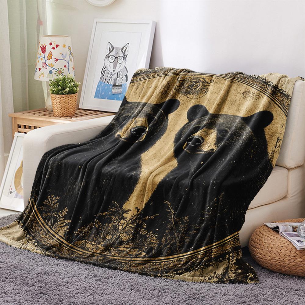 Black Bear Print Flannel Blanket, High Quality Comfortable for All Seasons, Home Decor, Warmth and Comfort, Perfect for Christmas Gifts