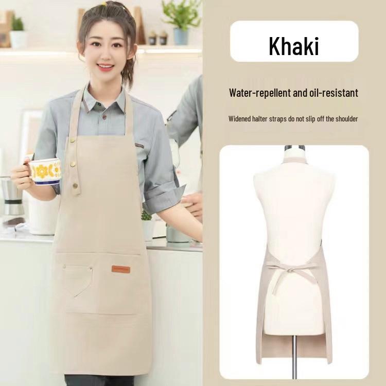 Women s Custom Waterproof Waist Apron with Logo for Catering or Fruit Store Waiters Three Buckle Neck A04 хаки