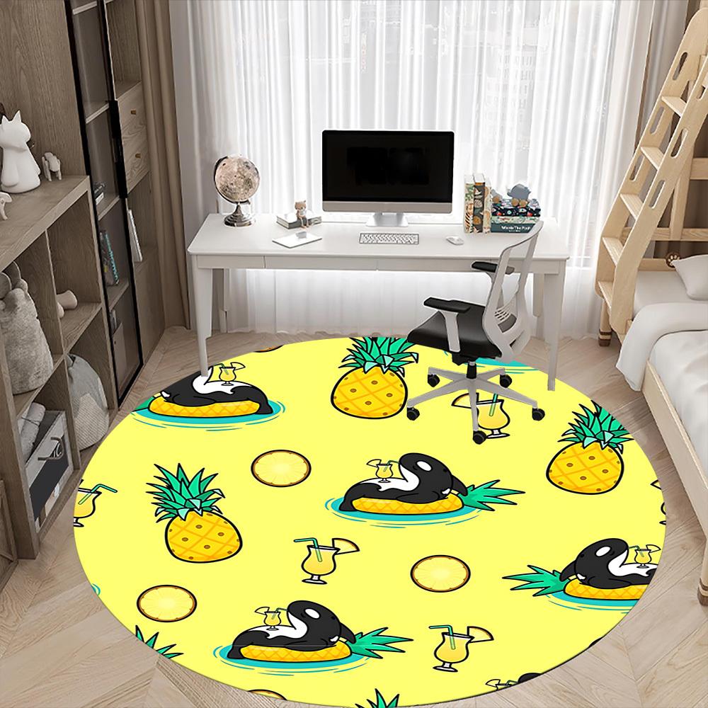 1pc Pineapple Orca Office Round Area Rug, Mat Suitable ForOffice, Under Office Chairs Bedroom Living Room Home Decor, Room Deco
