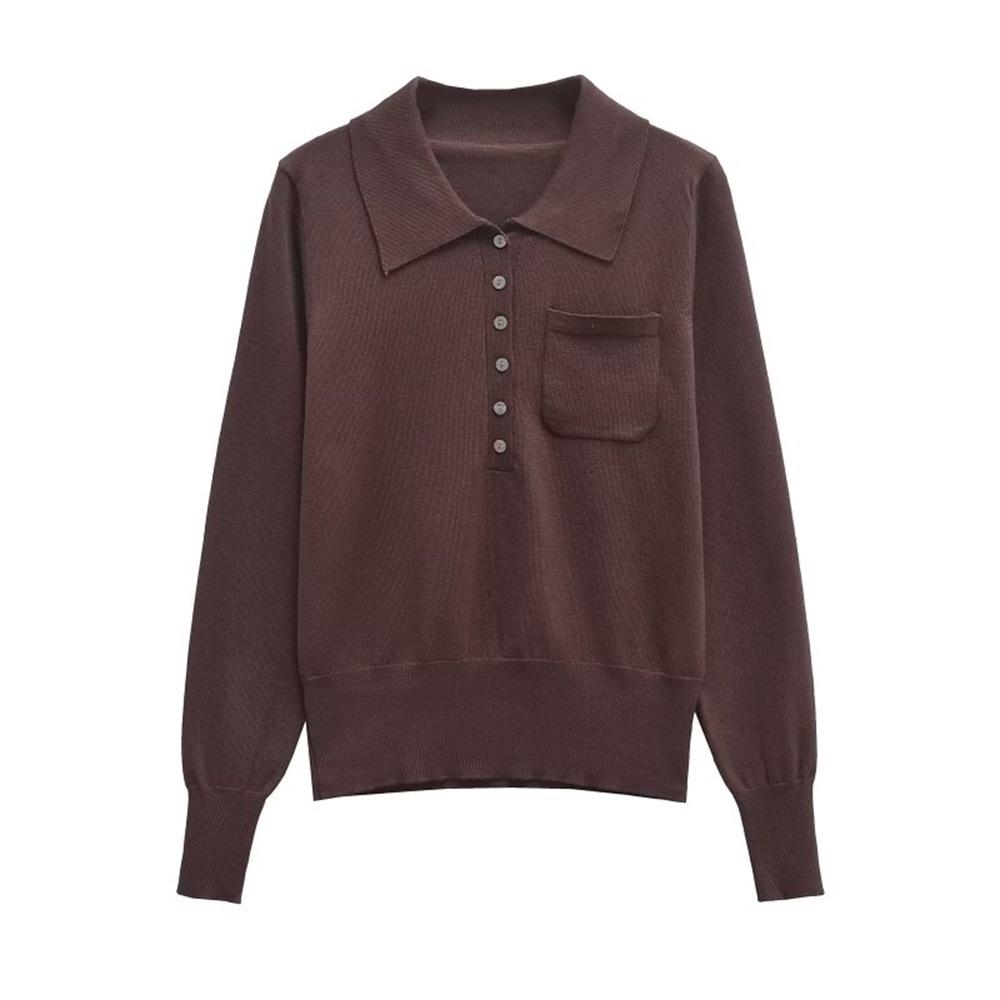 

Women s 2024 Autumn/Winter Wool Blend Knitted Lapel Sweater Pullover Large