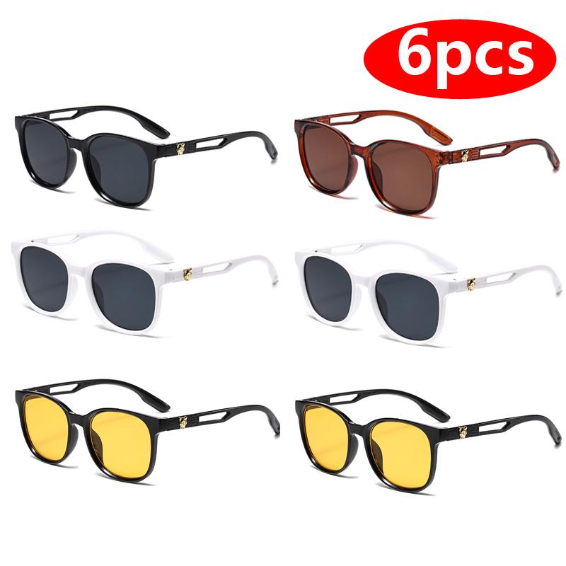 6pcs Cat Eye Oval Sunshade Sunglasses Women Sets Shades Luxury Minimalist Leopard Pattern Design Retro Eyeglasses UV400