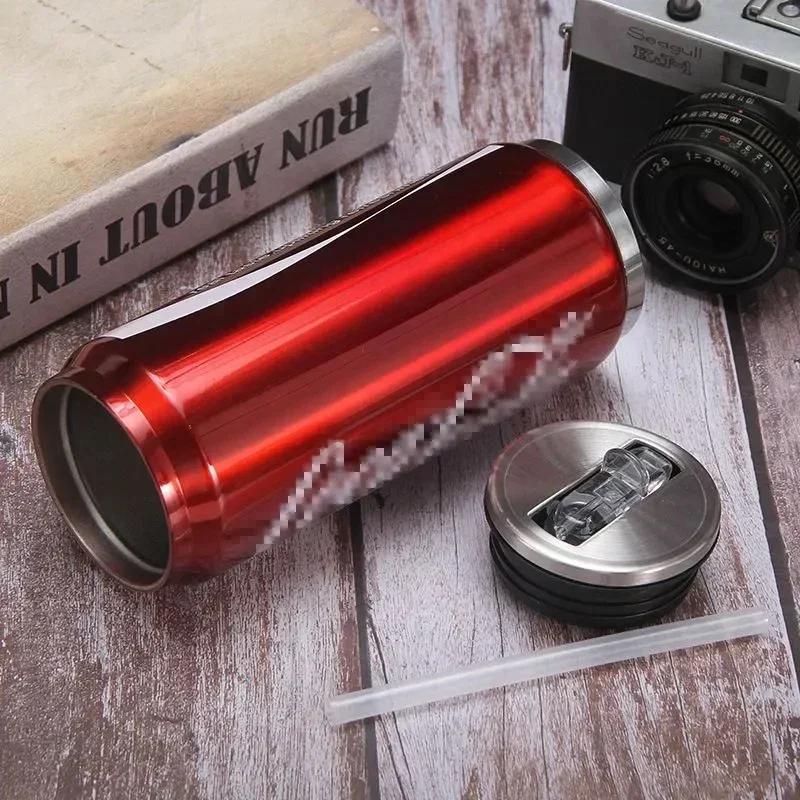 Acciaio Inossidabile Thermos Cola Lattina Tazza Acqua Viaggio Auto Borracce Termiche Tazza Bevande Doppio Strato Tazza con Cannuccia Lattine Soda Tazze Termiche
