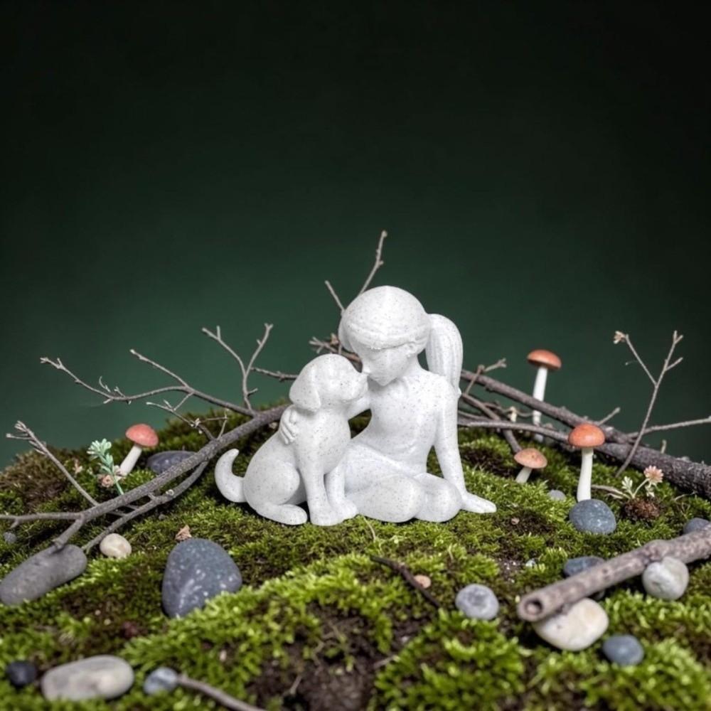 Cute Desktop Dog Figurine Creative Canine Statues Crafts Girl And Dog Statues  Home Decoration