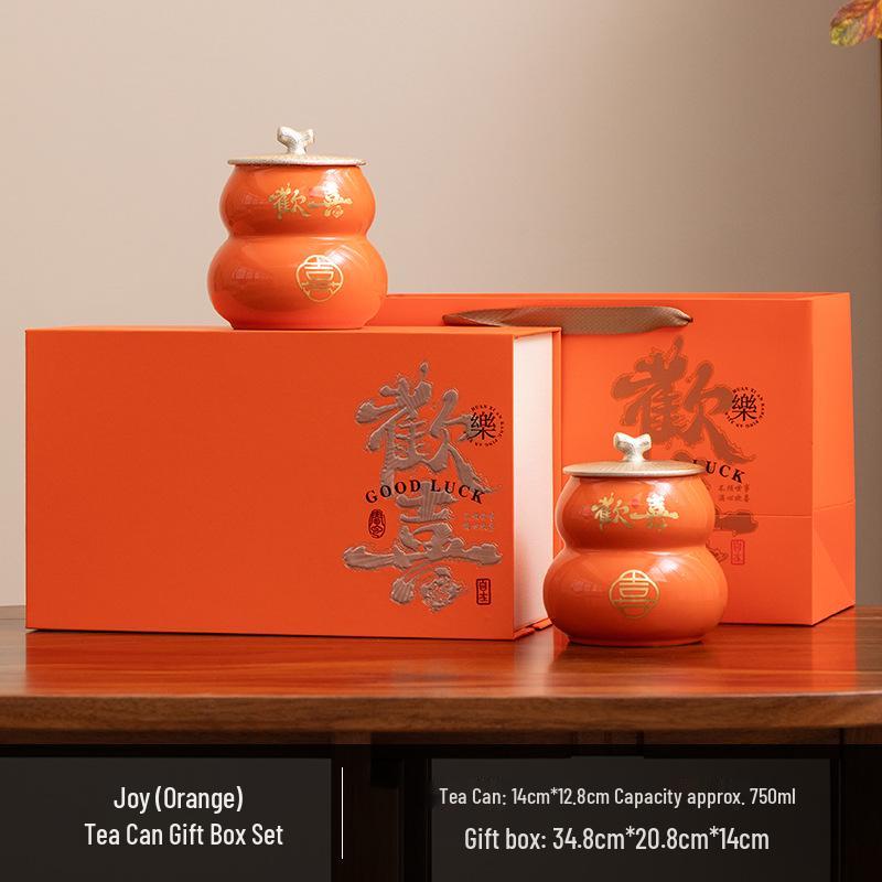 Modern Ceramic Tea Gift Set: Gourd Canister, Black & White Tea, Cup & Pack 750 ml
