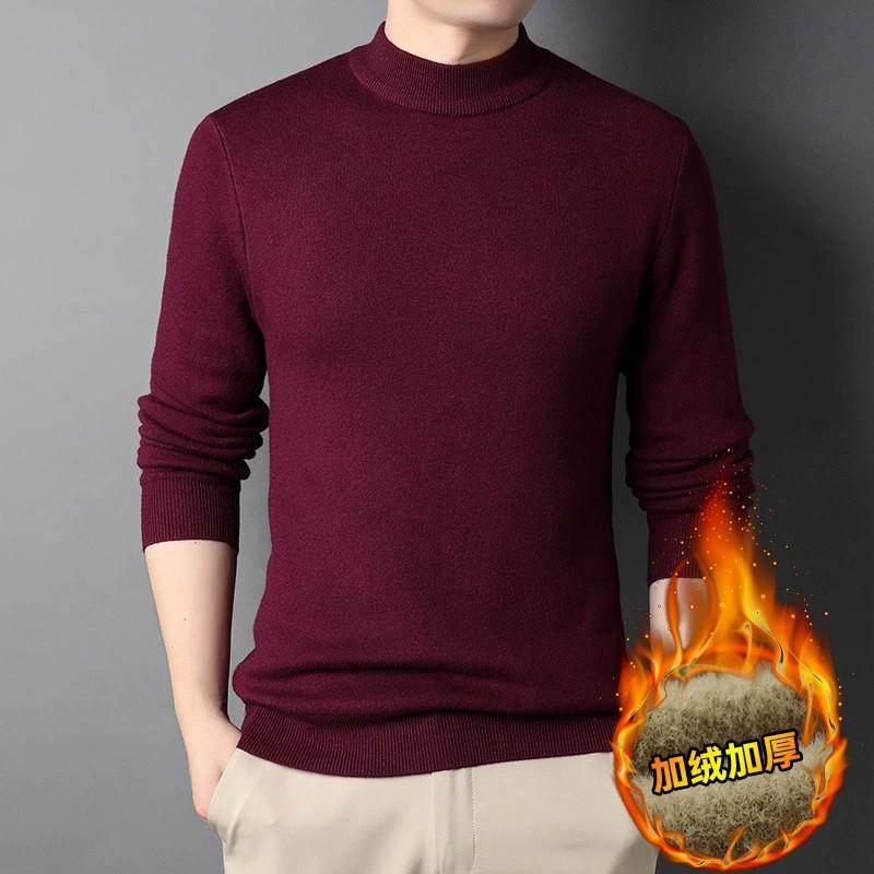 Men's Fleece-Lined Sweater with Half-High Neck, Soft & Close-Fitting, Thick Imitation Mink Knitwear for Middle-Aged & Young Men