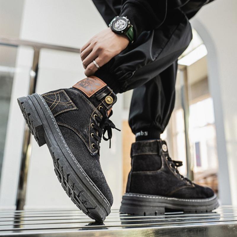 Fashion Desert West Denim Men's Boots Fashion Retro Comfortbale Canvas Work Boots Wear-resistant Platform Ankle Boots Botas Hombre 39-48