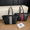 Women's 2025 Fashion Soft Leather Striped Handbag: Large Capacity Cross-Border Casual Shoulder Tote