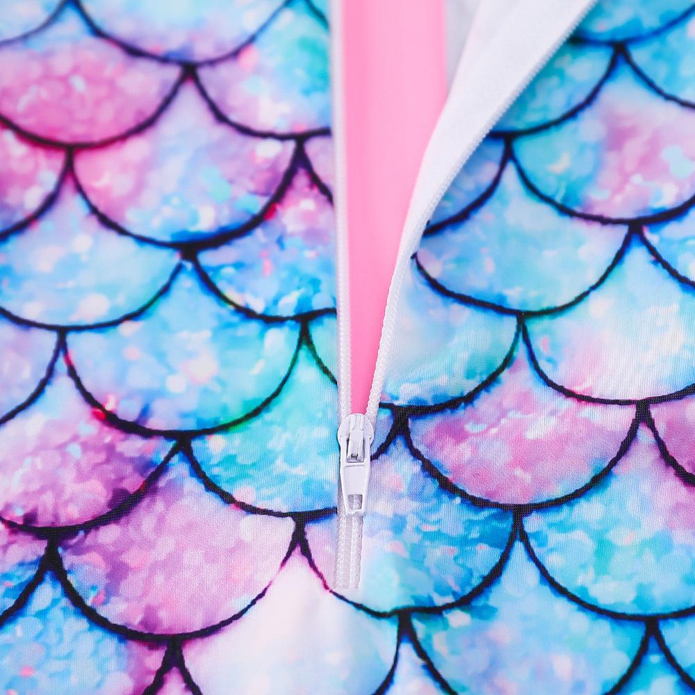 Infant Baby Girl Swimsuit Long Sleeve One-piece Swimwear Mermaid Fish Scales Printed Toddler Girl Bathing Suit Beach Rash Guard