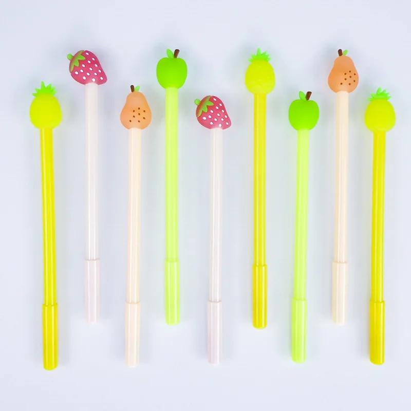 3 buc Pix Păr Fruct Măr Căpșună Ananas Pix Gel cu Cerneală Neagră Pixuri pentru Scris Pixuri pentru Studenți Rechizite Școlare Drăguțe