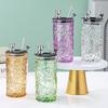 Glass Water Cup Women'S Coffee Cup With Lid And Straw Portable Home Tea Cup Office European-Style Vintage Milk Cup