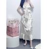 Spring and summer new waist thin pure desire ruffle edge thin long skirt casual French polka dot suspender dress women